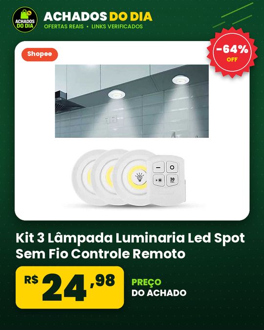 Kit 3 Lâmpada Luminaria Led Spot Sem Fio Controle Remoto