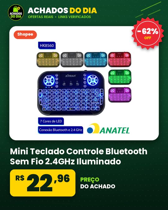 Mini Teclado Controle Bluetooth Sem Fio 2.4GHz Iluminado Para Smart Tv Tv Box Pc