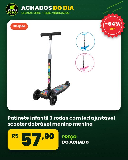 Patinete infantil 3 rodas com led ajustável scooter dobrável menino menina