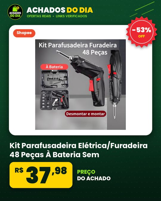 Kit Parafusadeira Elétrica/Furadeira 48 Peças À Bateria Sem Fio Carregador Usb Portátil Leve