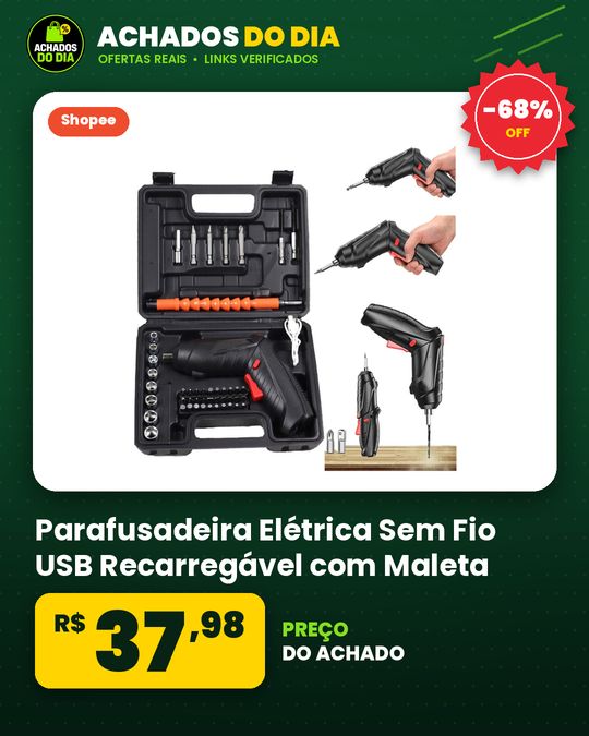 Parafusadeira Elétrica Sem Fio USB Recarregável com Maleta Kit Ferramentas Uso Doméstico