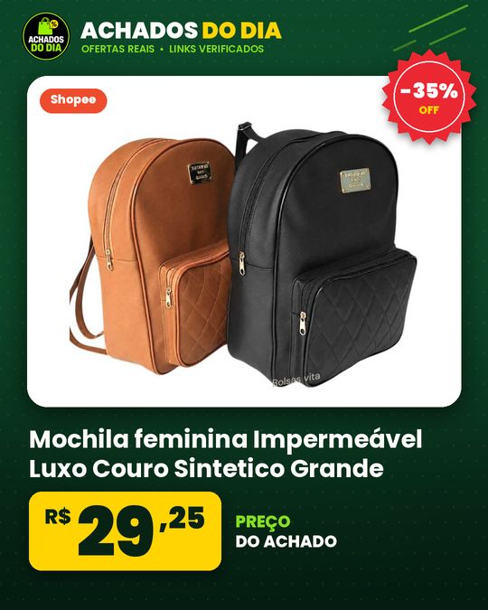 Mochila feminina Impermeável Luxo Couro Sintetico Grande, Moderna, Faculdade/Trabalho 2026