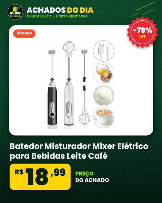 Batedor Misturador Mixer Elétrico para Bebidas Leite Café Clara de Ovo 2 em 1
