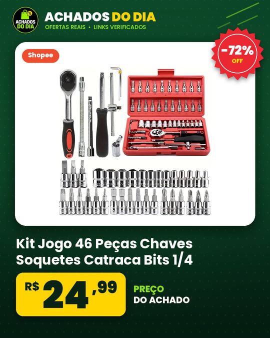 Kit Jogo 46 Peças Chaves Soquetes Catraca Bits 1/4 Ferramenta Profissional Multiuso Com Maleta