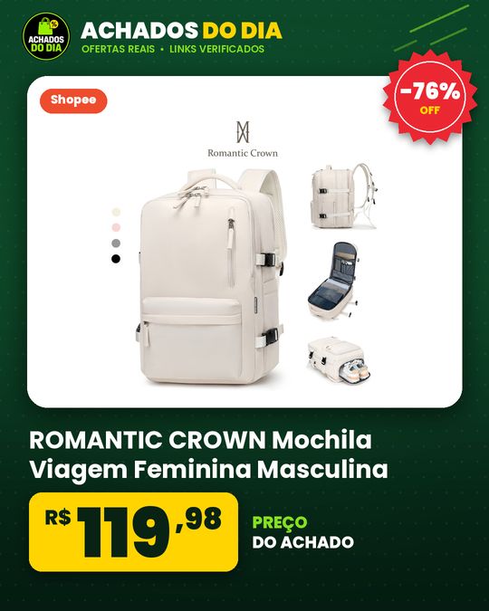 ROMANTIC CROWN Mochila Viagem Feminina Masculina Multifuncional Reforçada Impermeável Expansível