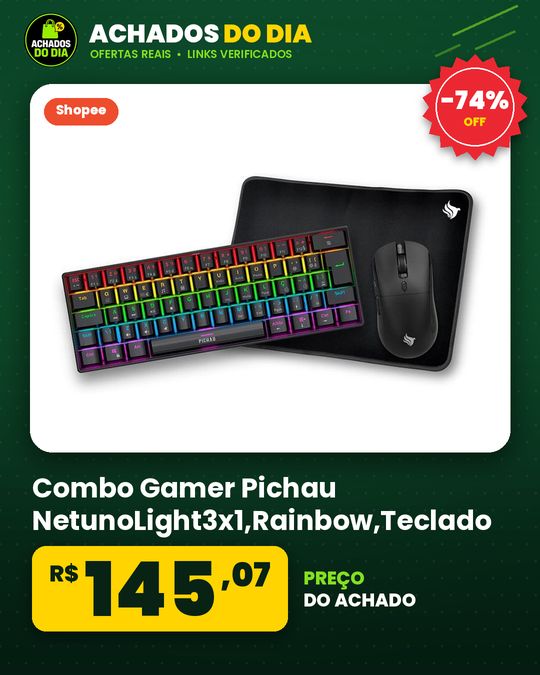 Combo Gamer Pichau NetunoLight3x1,Rainbow,Teclado MecanicoABNT2,Mouse 4200DPI