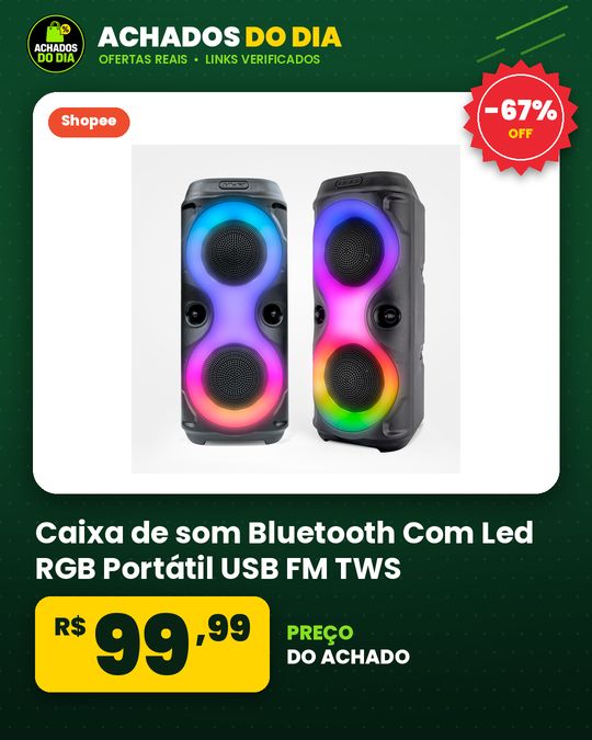 Caixa de som Bluetooth Com Led RGB Portátil USB FM TWS