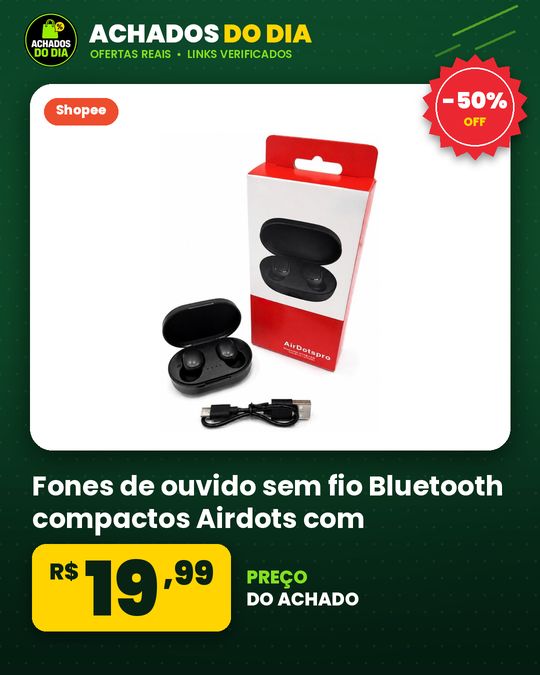 Fones de ouvido sem fio Bluetooth compactos Airdots com Estojo Recarregável Na cor preto