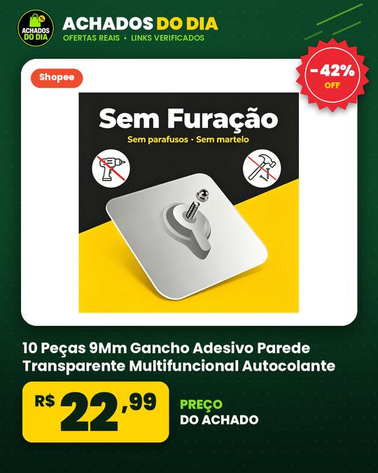 10 Peças 9Mm Gancho Adesivo Parede Transparente Multifuncional Autocolante