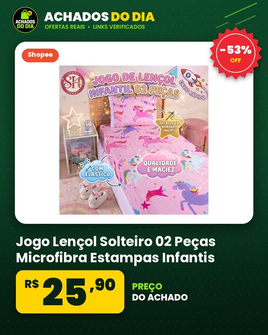 Jogo Lençol Solteiro 02 Peças Microfibra Estampas Infantis Criança Azul Rosa Verde