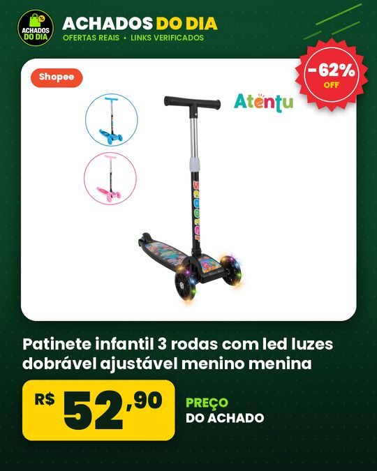 Patinete infantil 3 rodas com led luzes dobrável ajustável menino menina