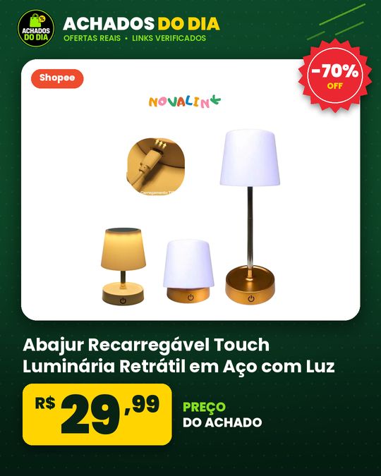 Abajur Recarregável Touch Luminária Retrátil em Aço com Luz de Led Branco Quente Ajustável-USB
