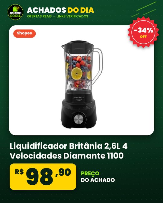 Liquidificador Britânia 2,6L 4 Velocidades Diamante 1100