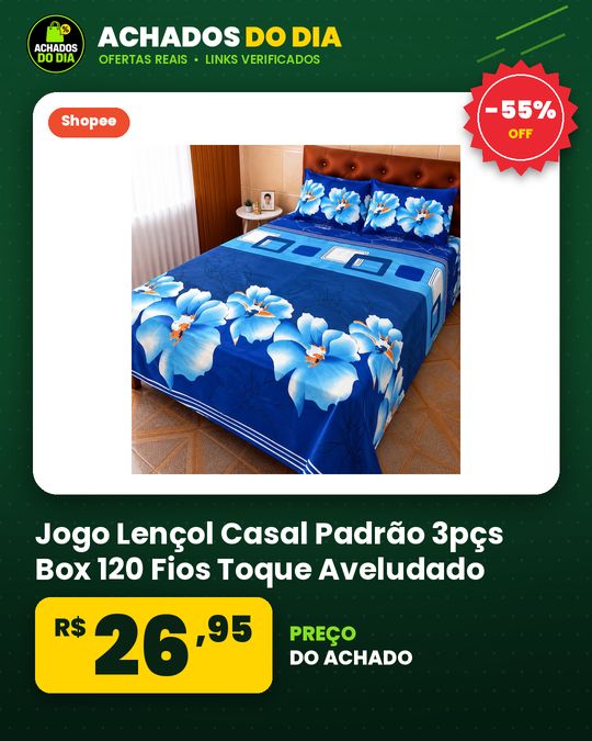 Jogo Lençol Casal Padrão 3pçs Box 120 Fios Toque Aveludado