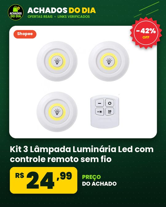 Kit 3 Lâmpada Luminária Led com controle remoto sem fio