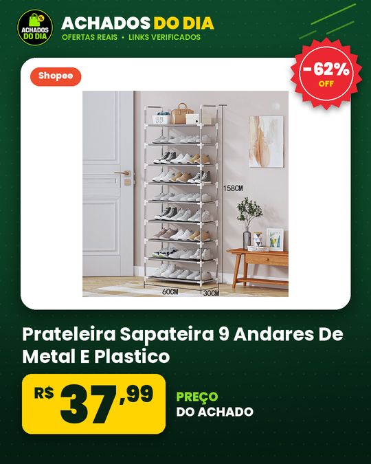 Prateleira Sapateira 9 Andares De Metal E Plastico Organizador Multiuso Prata Para Sapatos Calçados