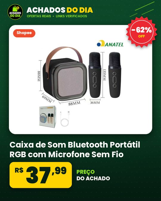 Caixa de Som Bluetooth Portátil RGB com Microfone Sem Fio Karaokê USB TF AUX LED Colorido Mini Speaker Potente
