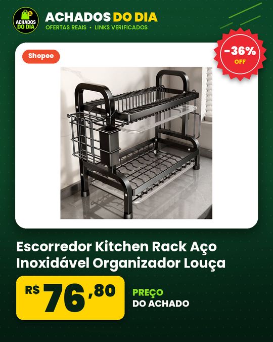 Escorredor Kitchen Rack Aço Inoxidável Organizador Louça Preto Pia Kitchen Rack Aço Ino