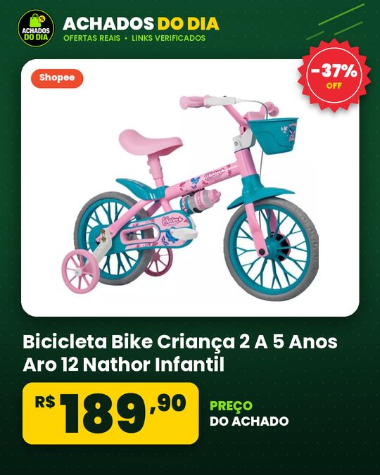 Bicicleta Bike Criança 2 A 5 Anos Aro 12 Nathor Infantil Rosa C/ Rodinha Menina e Menino