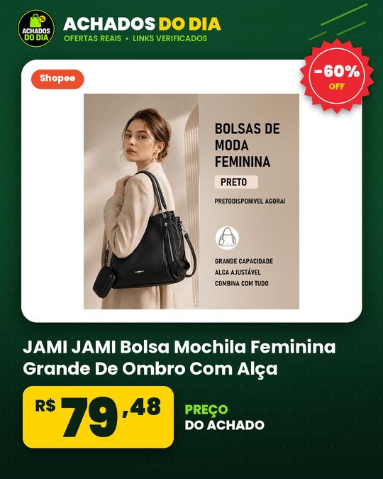 JAMI JAMI Bolsa Mochila Feminina Grande De Ombro Com Alça Transversal De Couro PU TM9034