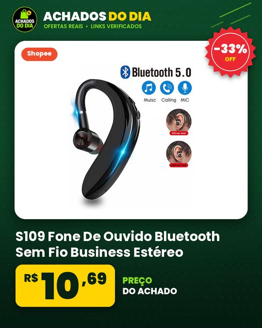 S109 Fone De Ouvido Bluetooth Sem Fio Business Estéreo Esportivo Mãos Livres Com Microfone