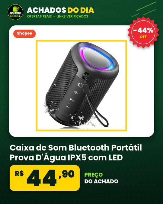 Caixa de Som Bluetooth Portátil Prova D'Água IPX5 com LED RGB TWS Som Potente Estéreo Longa Bateria