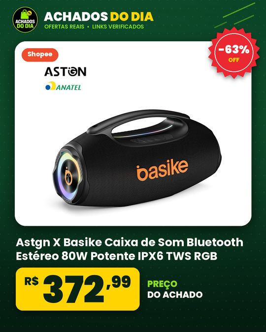Astgn X Basike Caixa de Som Bluetooth Estéreo 80W Potente IPX6 TWS RGB