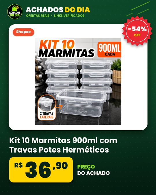 Kit 10 Marmitas 900ml com Travas Potes Herméticos - Livres de BPA para Alimentos organiza congelador