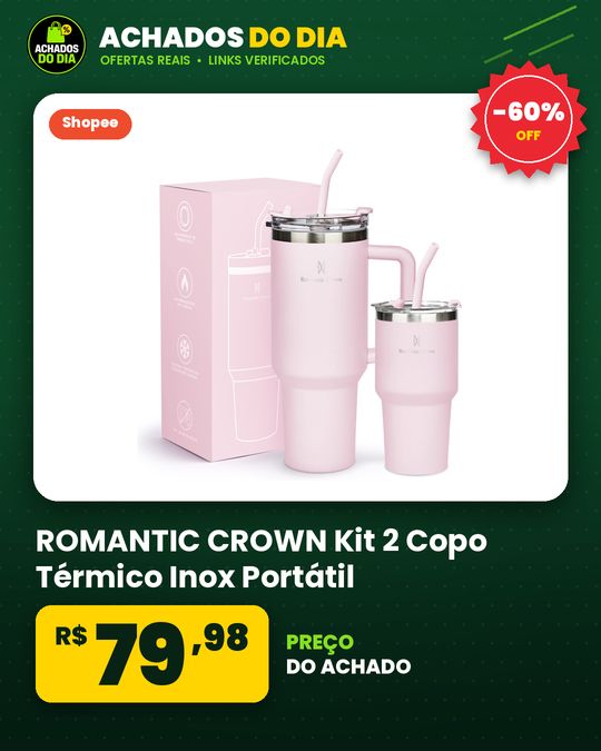 ROMANTIC CROWN Kit 2 Copo Térmico Inox Portátil 1200ml/600ml Garrafa Térmica Inoxidável com Tampa e Canudo