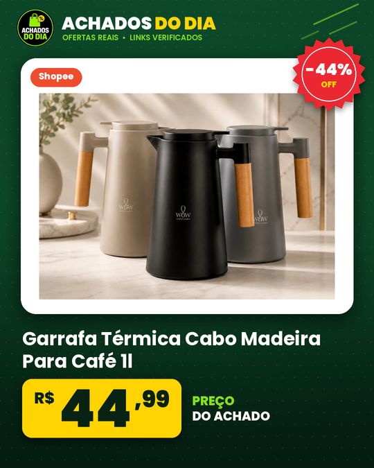 Garrafa Térmica Cabo Madeira Para Café 1l