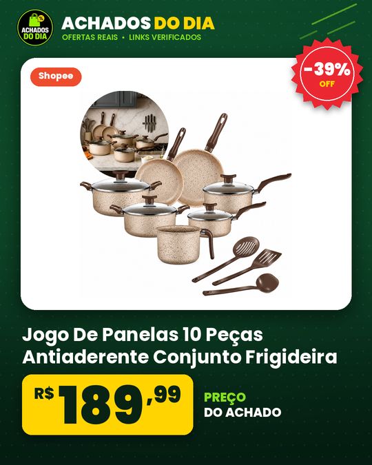 Jogo De Panelas 10 Peças Antiaderente Conjunto Frigideira Fervedor tampa de vidro Cor Coffee Cappuccino Kit Talheres