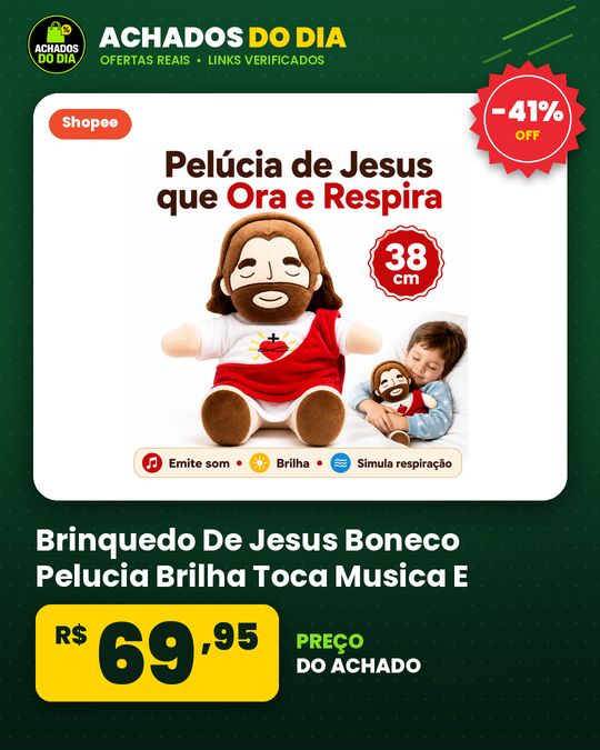 Brinquedo De Jesus Boneco Pelucia Brilha Toca Musica E Respira 38cm Boneco Para Criança Dormir
