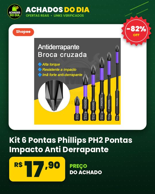 Kit 6 Pontas Phillips PH2 Pontas Impacto Anti Derrapante Encaixe Preciso Anti choque (25-150mm)