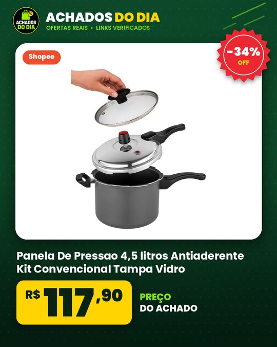 Panela De Pressao 4,5 litros Antiaderente Kit Convencional Tampa Vidro