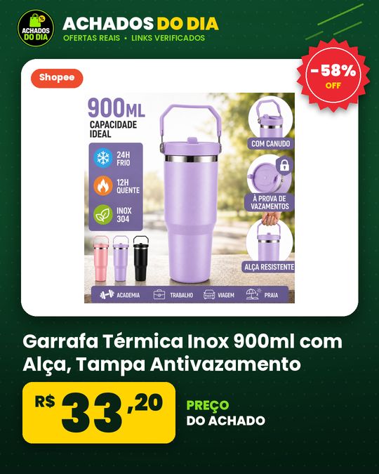 Garrafa Térmica Inox 900ml com Alça, Tampa Antivazamento, para Academia, Trabalho