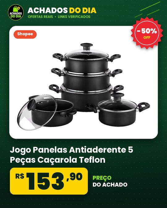 Jogo Panelas Antiaderente 5 Peças Caçarola Teflon Antiaderente com Tampa de Vidro