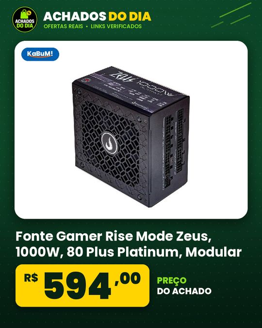 Fonte Gamer Rise Mode Zeus, 1000W, 80 Plus Platinum, Modular, Pfc Ativo, Preto Rm-Psu-01-Pa-1000