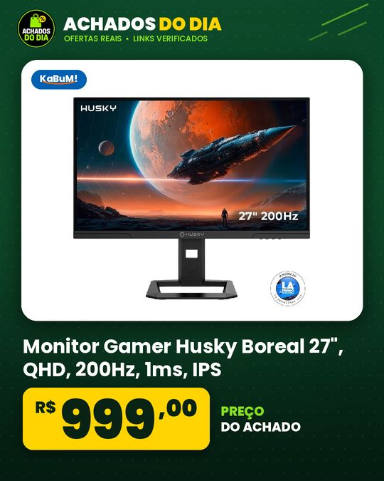 Monitor Gamer Husky Boreal 27", QHD, 200Hz, 1ms, IPS, Adaptive Sync, HDR400, Ajuste de Altura