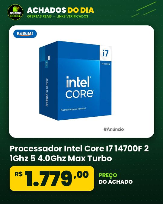 Processador Intel Core I7 14700F 2 1Ghz 5 4.0Ghz Max Turbo Cache 33 MB 20 Nucleos 28 Threads Lga 1700 Sem