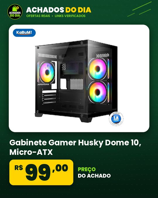 Gabinete Gamer Husky Dome 10, Micro-ATX, Lateral e Frontal em Vidro, Sem Fans, Preto HGN10PT