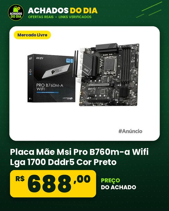 Placa Mãe Msi Pro B760m-a Wifi Lga 1700 Dddr5 Cor Preto
