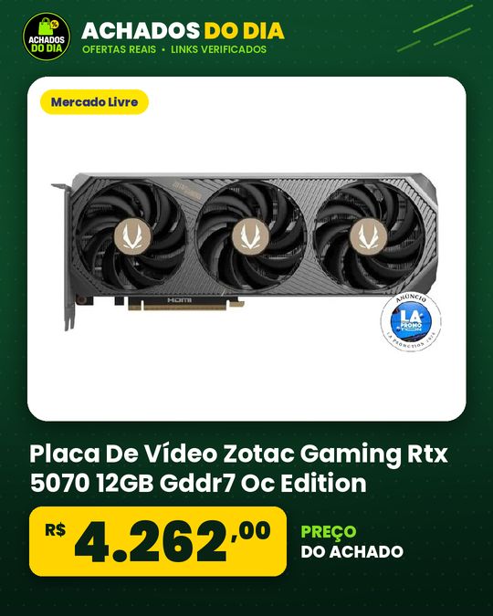 Placa De Vídeo Zotac Gaming Rtx 5070 12GB Gddr7 Oc Edition