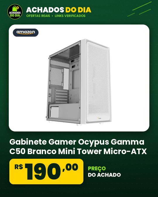 Gabinete Gamer Ocypus Gamma C50 Branco Mini Tower Micro-ATX Sem Fans Painel Frontal Mesh Ventilado USB 3.0