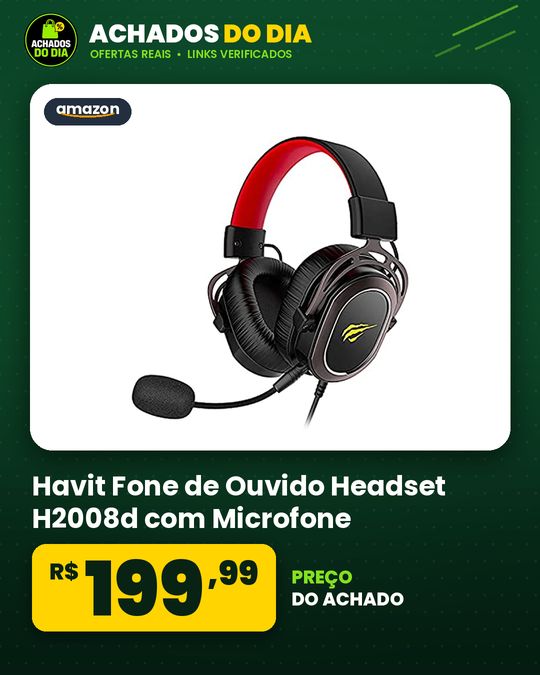 Havit Fone de Ouvido Headset H2008d com Microfone, Preto e Vermelho. Falante de 50mm, Conector 3, 5 mm