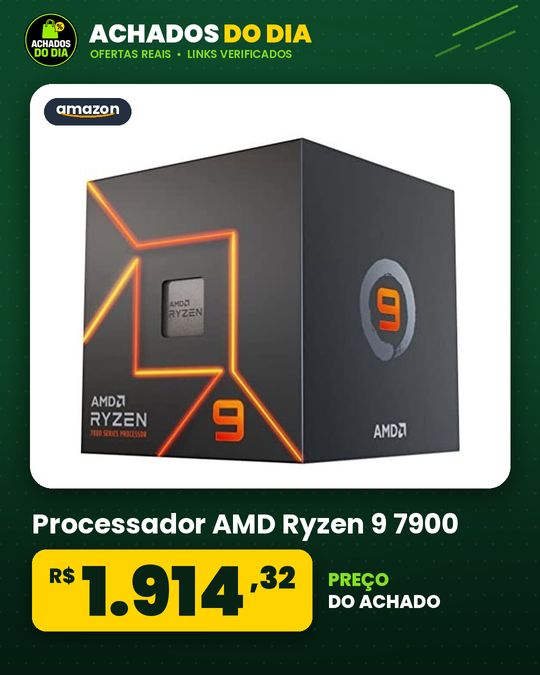 Processador AMD Ryzen 9 7900 Box(AM5/12Cores/24Threads/5.4GHz/76 MB Cache/Radeon GraphicsCooler Wraith) C/Video/Cooler