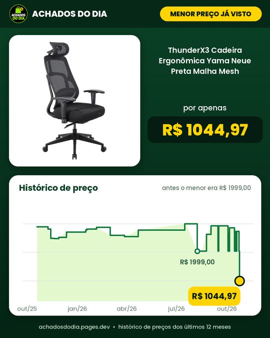 ThunderX3 Cadeira Ergonômica Yama Neue Preta Malha Mesh Respirável p/ Escritório e Gaming Suporta até 150kg