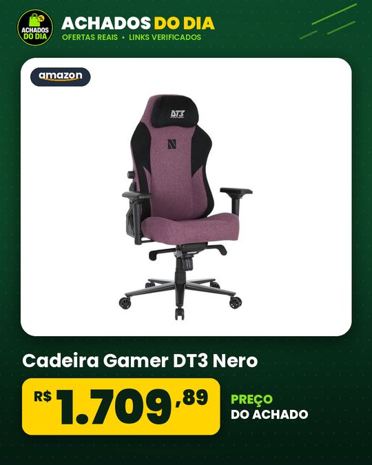 Cadeira Gamer DT3 Nero, Revestimento com Tecido DT3 Max2Weave, almofada magnética, apoio lombar integrado