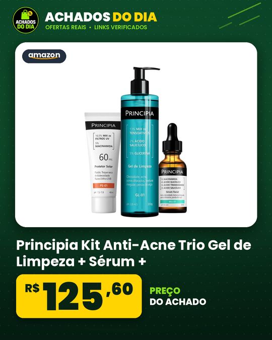 Principia Kit Anti-Acne Trio Gel de Limpeza + Sérum + Protetor Solar Facial PS-01
