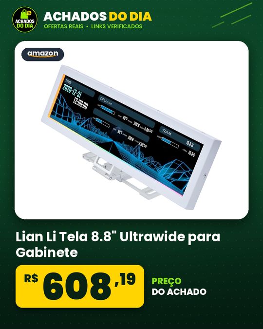 Lian Li Tela 8.8" Ultrawide para Gabinete, Display IPS LCD 1920x480, USB Plug & Play, ARGB Sincronizável