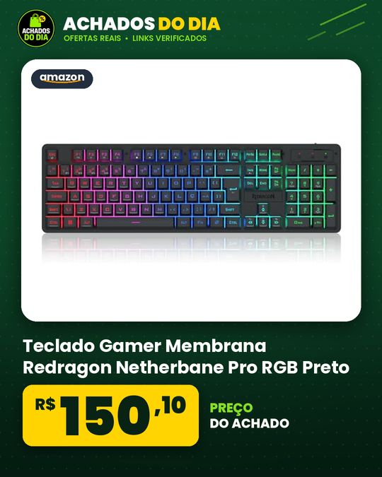 Teclado Gamer Membrana Redragon Netherbane Pro RGB Preto Full Size K521RGB-KS PT